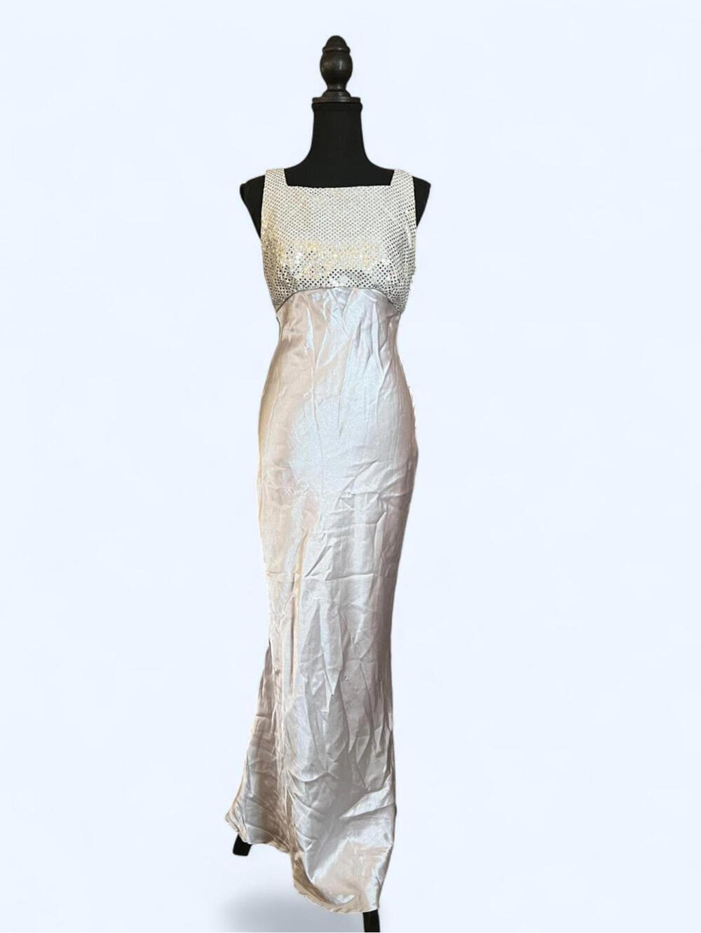 Vintage 90s Tracy Evans Nites silver sequin maxi dress y2k prom glam size 9/10
